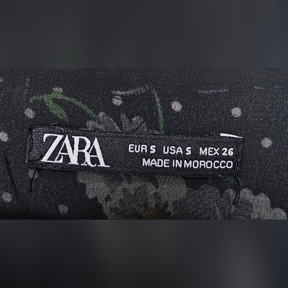 Zara Women's Black Floral Daisy Print Long Sleeve Square Neck Crop Top, SMALL - Picture 8 of 8